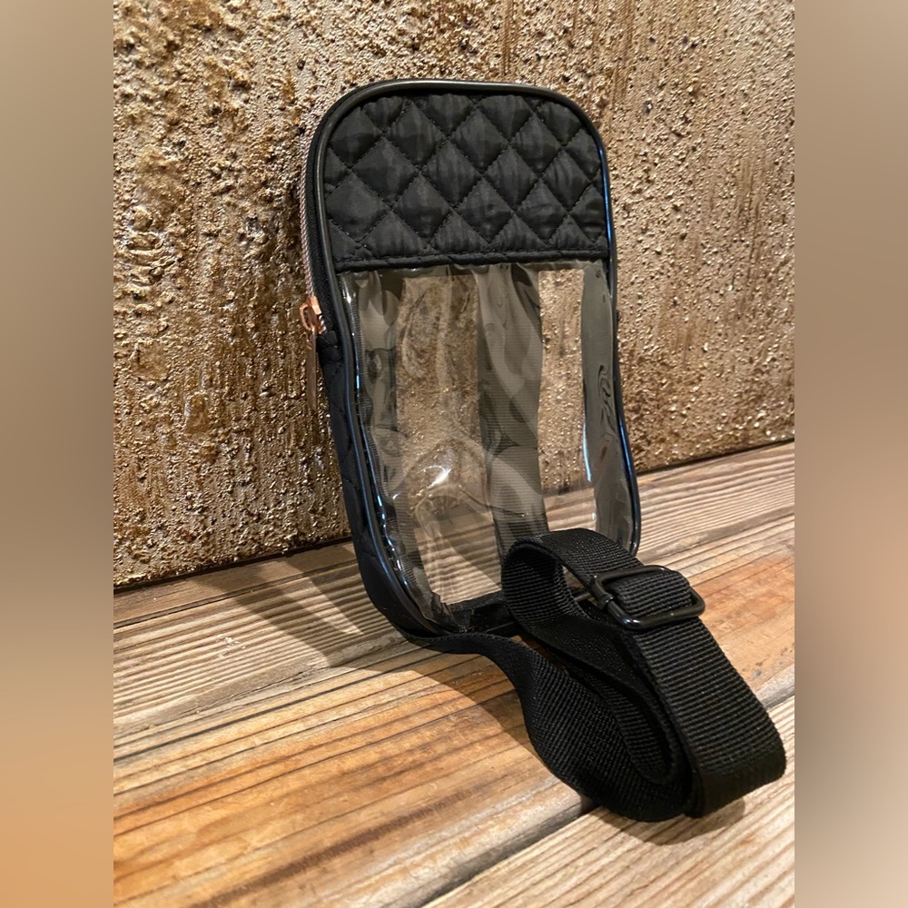 Clear & Black Quilted Crossbody Bag With Rose Gold Tone Zipper (4.25” X 7.5”) - Picture 5 of 16